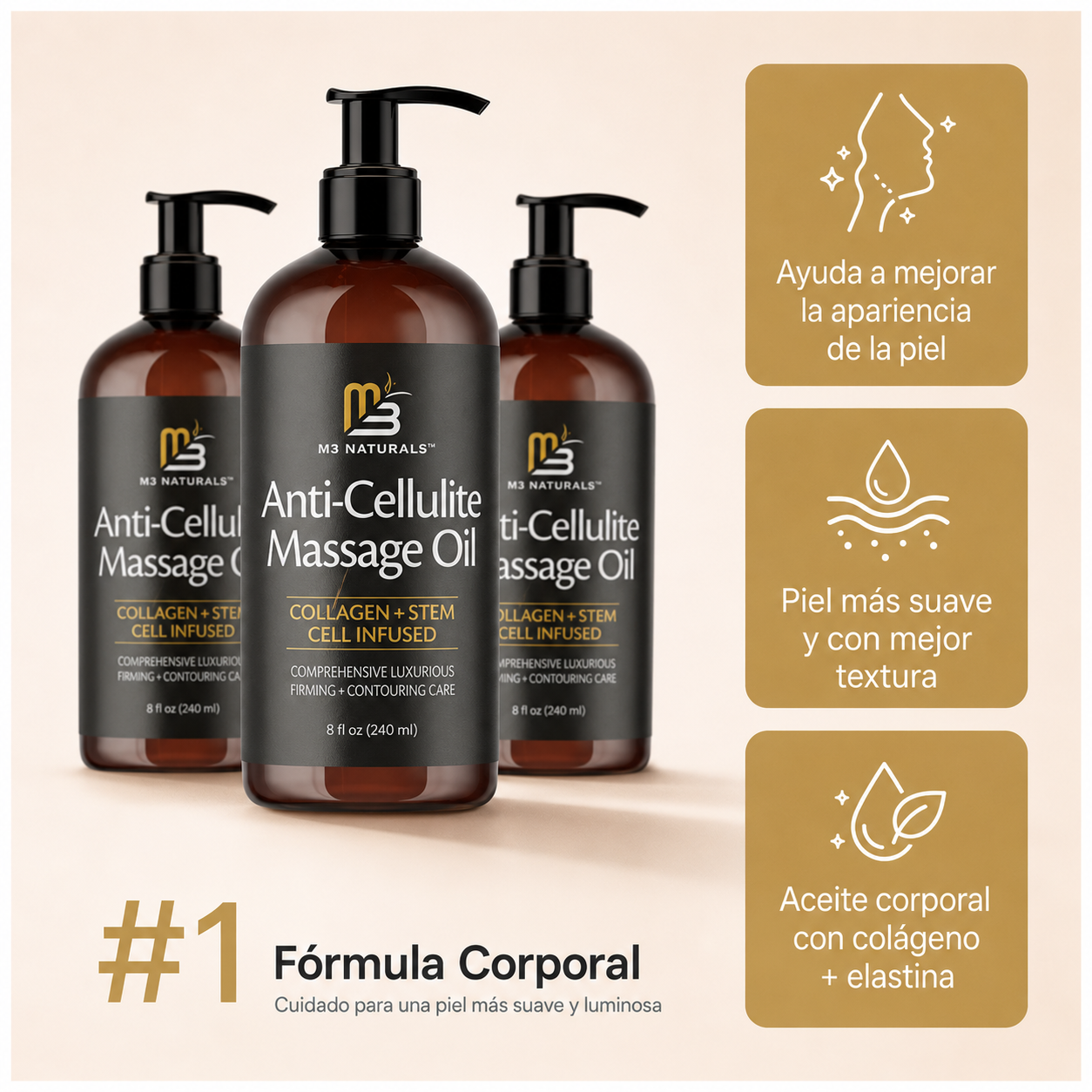 M3 Naturals™: Aceite Reafirmante & Anticelulitis