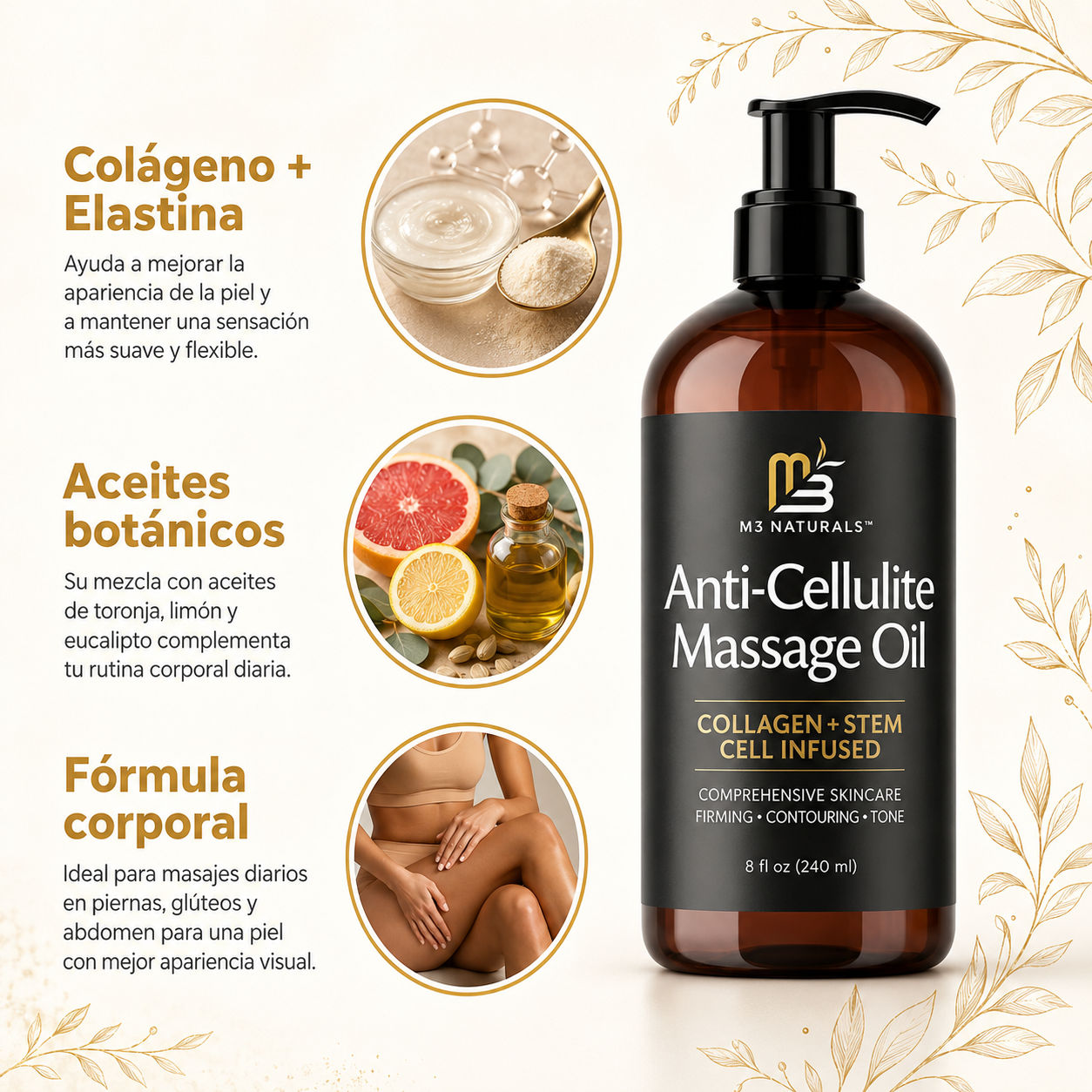 M3 Naturals™: Aceite Reafirmante & Anticelulitis